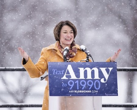 Amy Klobuchar announced her candidacy in the snow.