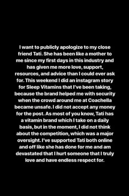 James Charles' apology Instagram Story.