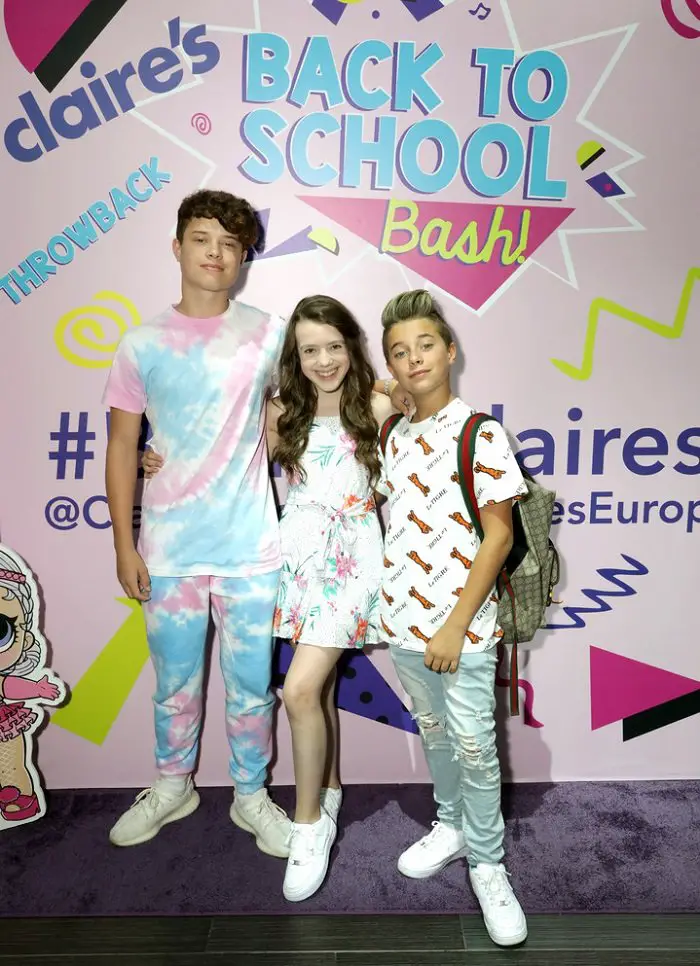 Jakob Magnus, Symonne Harrison and Gavin Magnus attend the Claire's Back to School Bash at the Westfield Topanga on August 18, 2019 in Canoga Park, California.