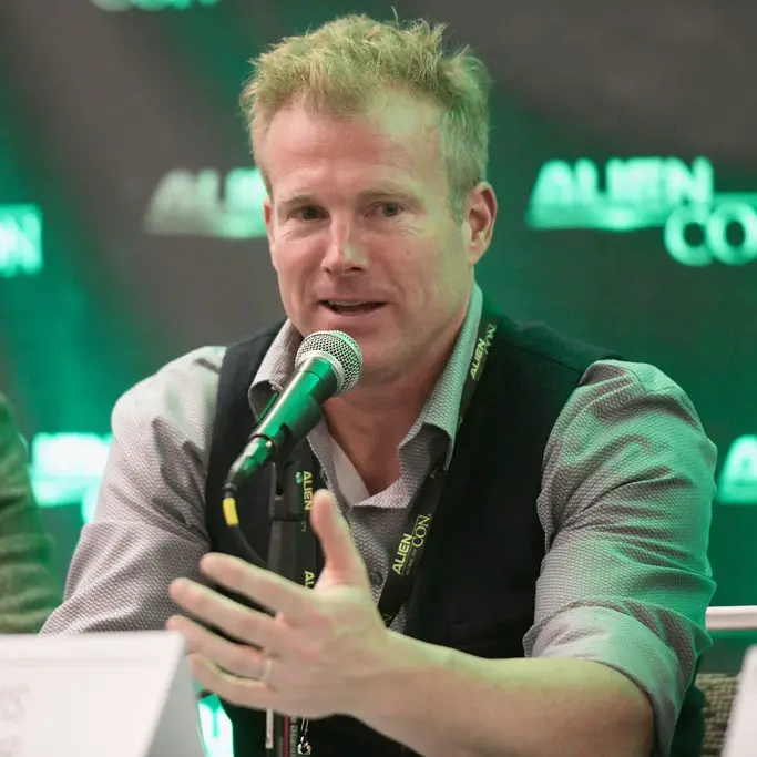 Travis Taylor speaks onstage at the Exclusive Gold Pass Session panel during Day 1 of AlienCon Baltimore 2018 at the Baltimore Convention Center on November 9, 2018 in Baltimore, Maryland.