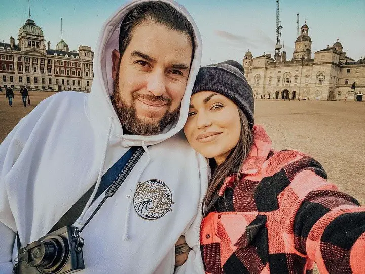 Bailey Sarian (right) taking a selfie with her boyfriend-turned fiance Fernando Valdez (left) while in Europe in early 2020.