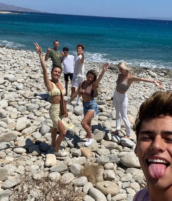 Andrew Davila (far right taking the selfie) with the gang, including Jaden Porter (third from right), during the Paris vacation.