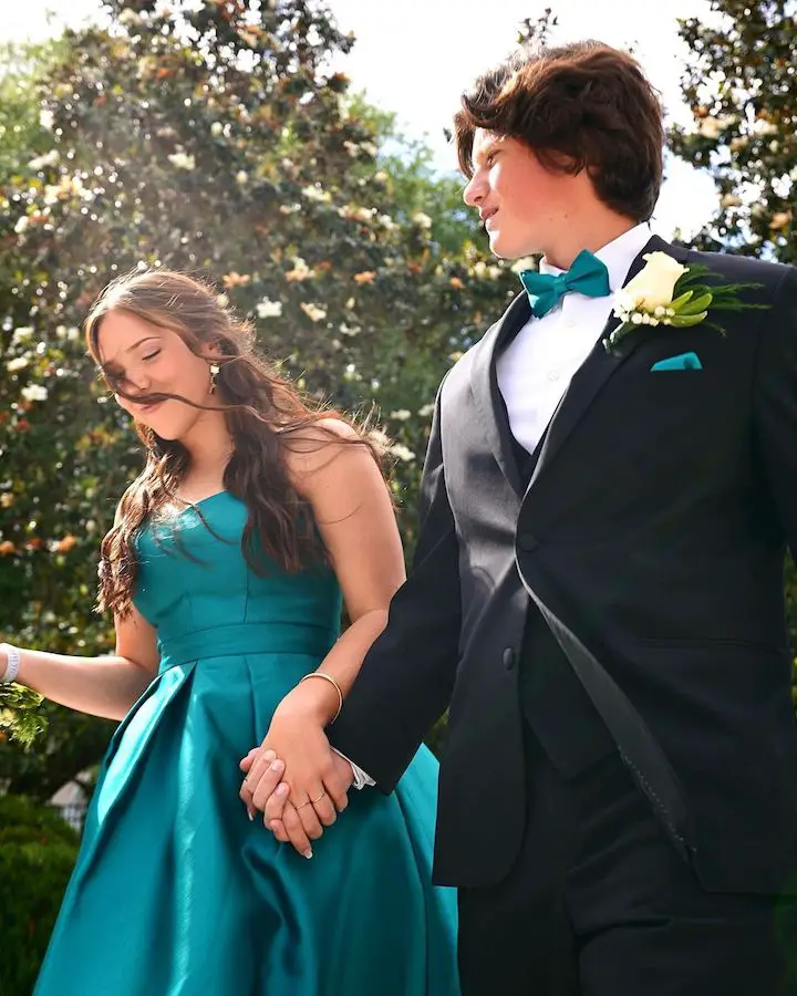 Ella Schnacky (left) and Ryan Connor (right) well-dressed during their prom date in 2022.