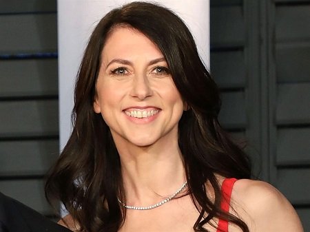 Solo photo of MacKenzie Bezos smiling at the camera. Lower body not visible.