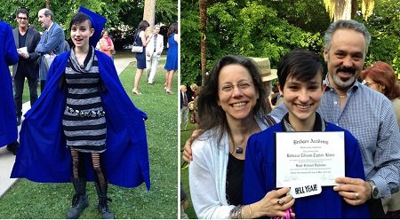 Bex Taylor-Klaus with their parents, father and mother, during their high school graduation.