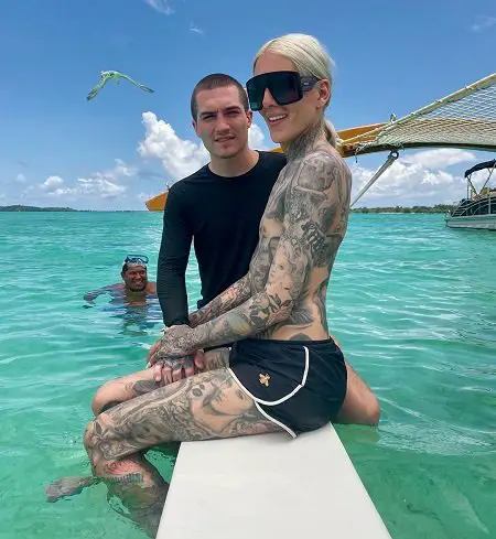 Jeffree Star with his ex-boyfriend Nathan Schwandt on a diving board.