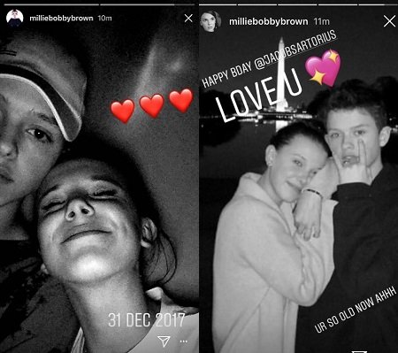 Jacob Sartorius and Millie Bobby Brown in together with two side by side photos.