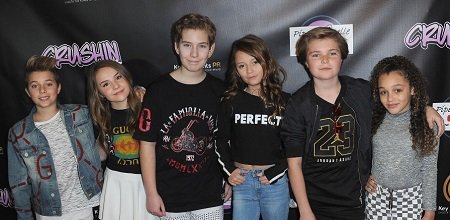 Gavin Magnus, Piper Rockelle, Sawyer Sharbino, Sophie Fergi, Hayden Haas and Corrine Joy arrive for Gavin Magnus Video Release For "Crushin" And Celebration Of 1 Million YouTube Followers For Piper Rockelle on February 11, 2019 in Sherman Oaks, California.