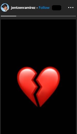 A broken heart symbol on Jentzen Ramirez's Instagram stories.