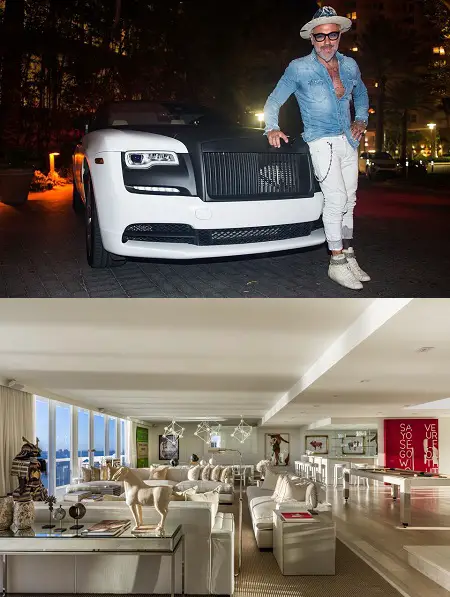 Gianluca Vachhi with his car and his for-sale Miami penthouse.