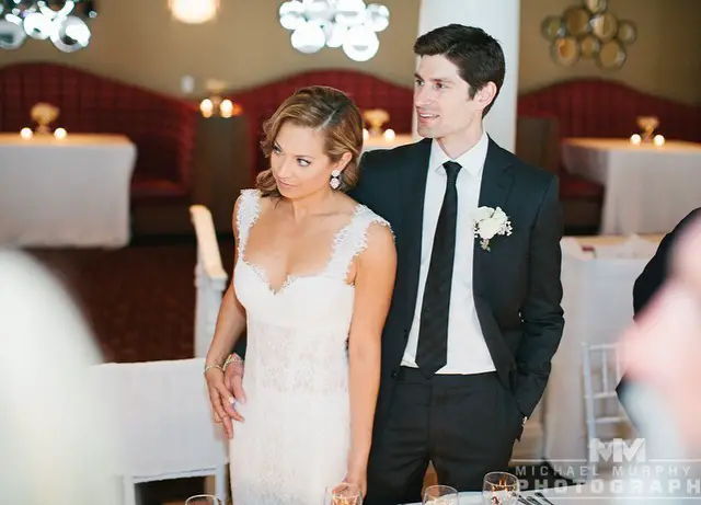 Ben Aaron (right) and Ginger Zee (left) after their wedding in June 2014.