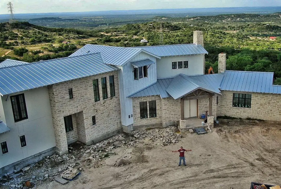 (Aerial view) Matt Carriker showing his newly bought abandoned mansion that he now lives in.