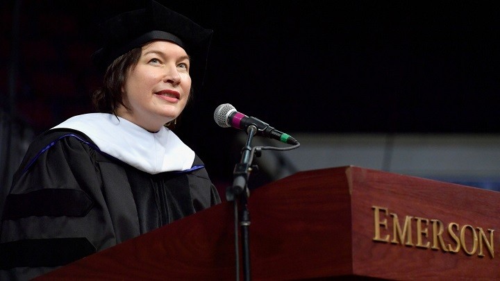 Author Alice Sebold receives an Honorary Doctor of Humane Letters Degree and delivers the Commencement Address to graduating students at the 2016 Emerson College Commencement Exercises at Agganis Arena at Boston University on May 8, 2016 in Boston, Massachusetts.