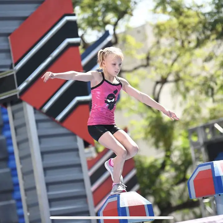Payton Delu Myler in the midst of her routine at the American Ninja Warriors Junior competition when she went for the second time.