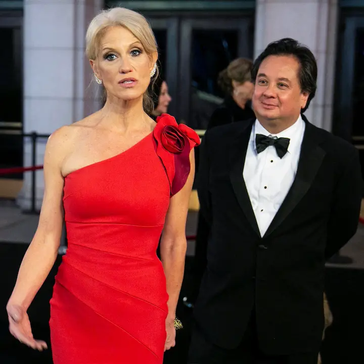 White House counselor Kellyanne Conway and her husband George Conway arrive for a candlelight dinner at Union Station on the eve of the 58th presidential inauguration in Washington, on Jan. 19, 2017.