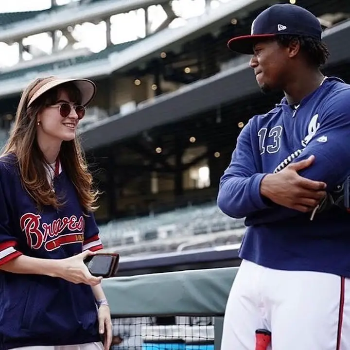 Faye Webster during her meeting with Atlanta Braves baseball star Ronald Acuna Jr. after he national anthem performance at their 2021 game.