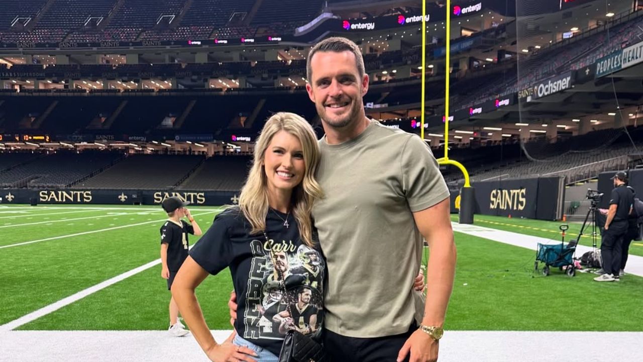 derek carr with his wife heather neel.